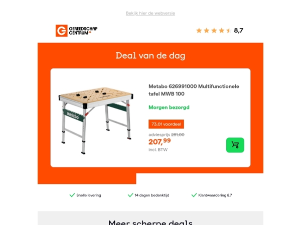 Deal van de dag: - 26% op Metabo 626991000 Multifunctionele tafel MWB 100