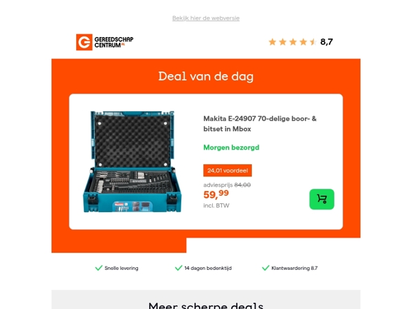 Deal van de dag: - 29% op Makita E-24907 70-delige boor- & bitset in Mbox