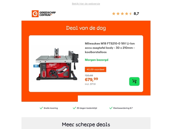 Deal van de dag: Milwaukee M18 FTS210-0 18V Li-Ion accu zaagtafel body - 30 x 210mm - koolborstelloos