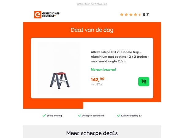 Deal van de dag: Altrex Falco FDO 2 Dubbele trap - Aluminium met coating - 2 x 2 treden - max. werkhoogte 2,5m