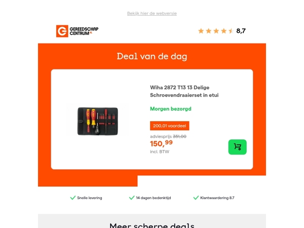 Deal van de dag: - 57% op Wiha 2872 T13 13 Delige Schroevendraaierset in etui