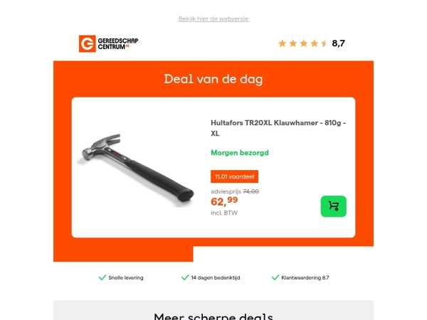 Deal van de dag: - 15% op Hultafors TR20XL Klauwhamer - 810g - XL
