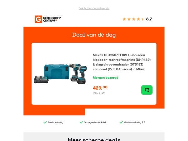 Deal van de dag: Makita DLX2507TJ 18V Li-ion accu klopboor- /schroefmachine (DHP489) & slagschroevendraaier (DTD153) combiset (2x 5.0Ah accu) in Mbox