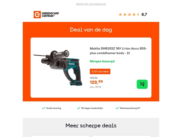 Deal van de dag: Makita DHR202Z 18V Li-Ion Accu SDS-plus combihamer body - 2J