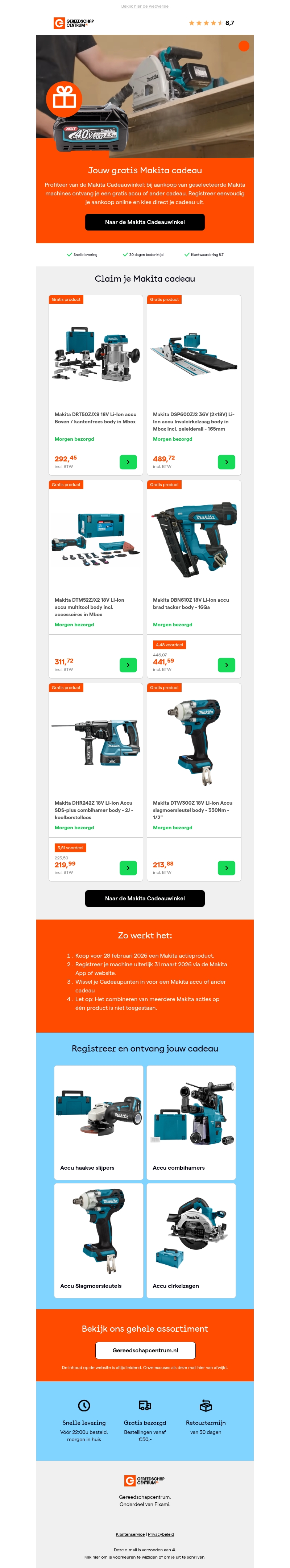 Ontvang een gratis Makita accu bij jouw aankoop! Ontvang een gratis Makita accu bij jouw aankoop!