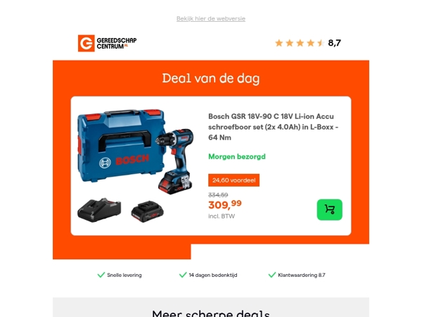 Deal van de dag: Bosch GSR 18V-90 C 18V Li-ion Accu schroefboor set (2x 4.0Ah) in L-Boxx - 64 Nm