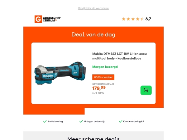 Deal van de dag: - 31% op Makita DTM52Z LXT 18V Li-ion accu multitool body - koolborstelloos