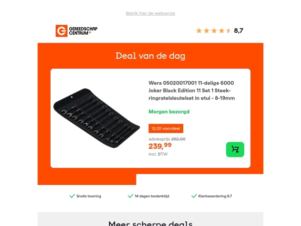 Deal van de dag: Wera 05020017001 11-delige 6000 Joker Black Edition 11 Set 1 Steek-ringratelsleutelset in etui - 8-19mm
