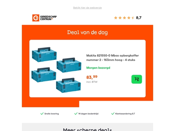 Deal van de dag: Makita 821550-0 Mbox opbergkoffer nummer 2 - 163mm hoog - 4 stuks