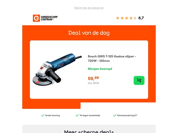 Deal van de dag: Bosch GWS 7-125 Haakse slijper - 720W - 125mm