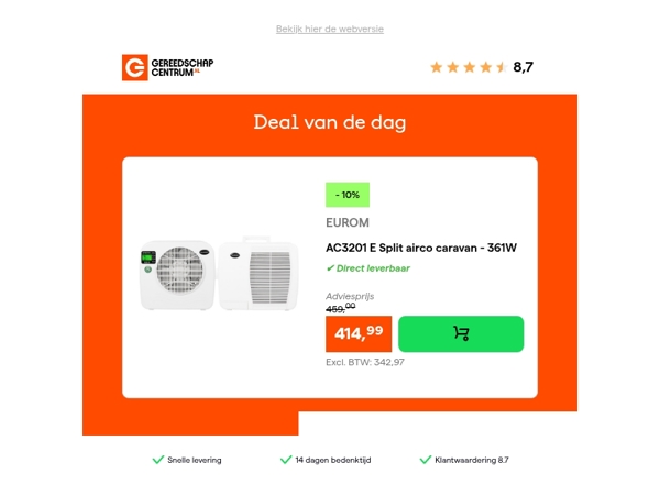 Deal van de dag: - 10% op Eurom AC3201 E Split airco caravan - 361W