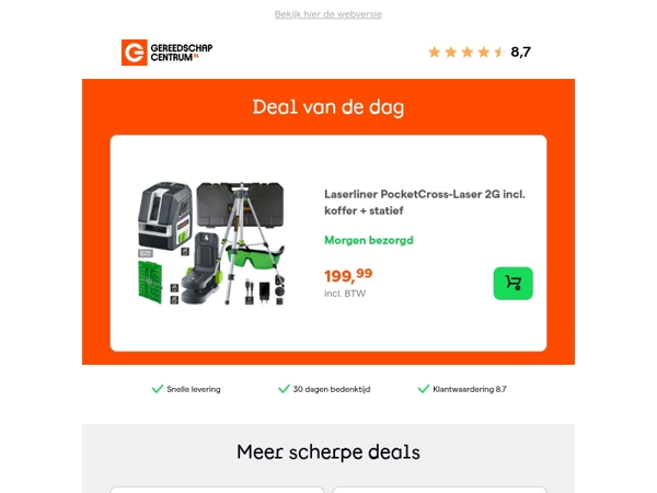 Deal van de dag: Laserliner PocketCross-Laser 2G incl. koffer + statief