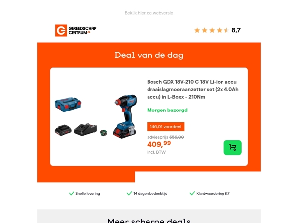 Deal van de dag: - 26% op Bosch GDX 18V-210 C 18V Li-ion accu draaislagmoeraanzetter set (2x 4.0Ah accu) in L-Boxx - 210Nm