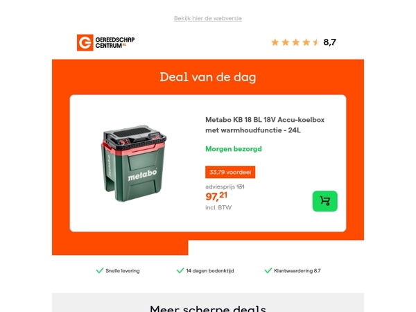 Deal van de dag: - 26% op Metabo KB 18 BL 18V Accu-koelbox met warmhoudfunctie - 24L
