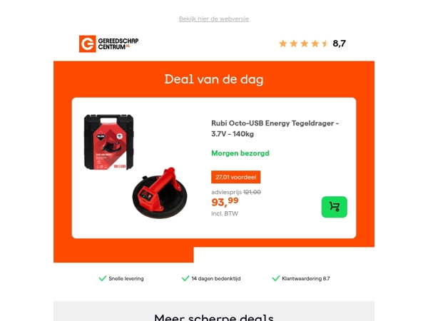 Deal van de dag: - 22% op Rubi Octo-USB Energy Tegeldrager - 3.7V - 140kg