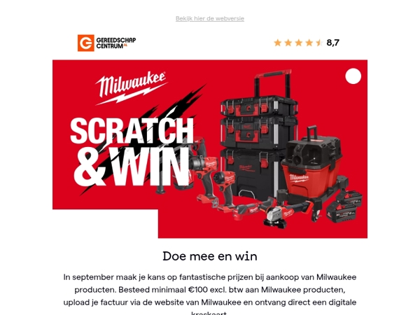Milwaukee actie: win €10.000 aan gereedschap!