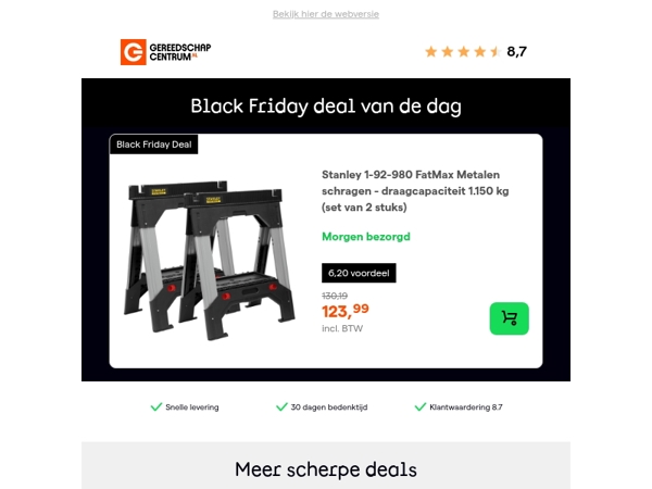 Black Friday Deal van de dag: Stanley 1-92-980 FatMax Metalen schragen - draagcapaciteit 1.150 kg (set van 2 stuks)