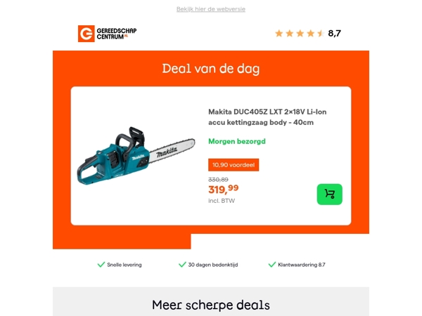 Deal van de dag: Makita DUC405Z LXT 2x18V Li-Ion accu kettingzaag body - 40cm