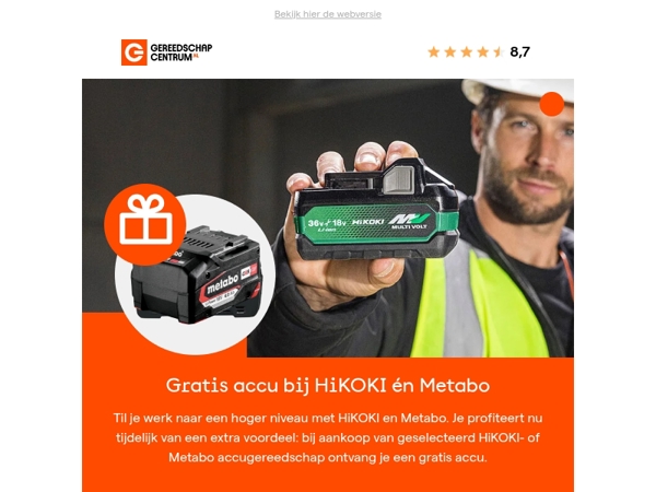 Gratis accu bij HiKOKI & Metabo: pak ’m mee!