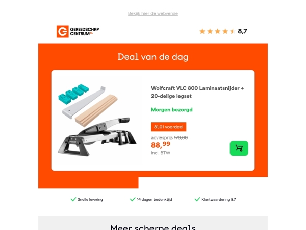 Deal van de dag: - 48% op Wolfcraft VLC 800 Laminaatsnijder + 20-delige legset