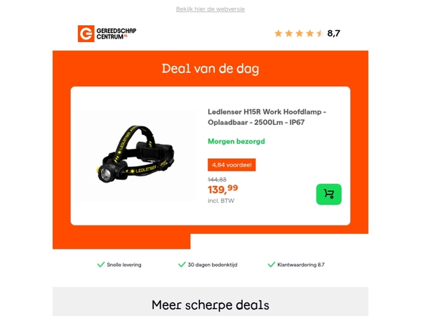 Deal van de dag: Ledlenser H15R Work Hoofdlamp - Oplaadbaar - 2500Lm - IP67