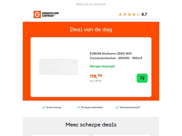 Deal van de dag: EUROM Alutherm 2500 Wifi Convectorkachel - 2500W - 100m3