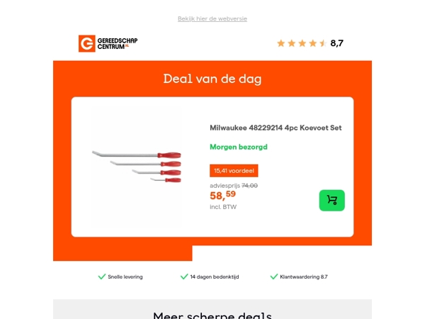 Deal van de dag: - 21% op Milwaukee 48229214 4pc Koevoet Set