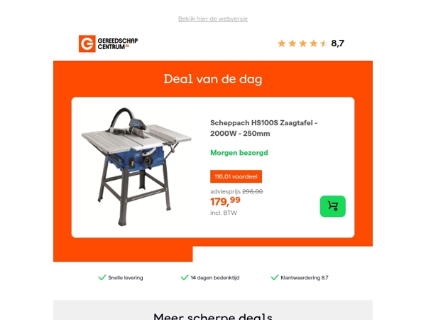 Deal van de dag: - 39% op Scheppach HS100S Zaagtafel - 2000W - 250mm
