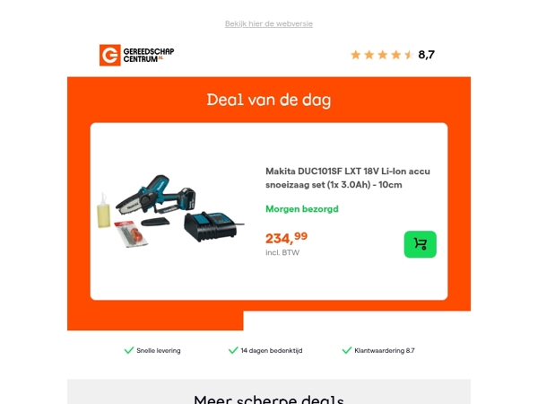 Deal van de dag: Makita DUC101SF LXT 18V Li-Ion accu snoeizaag set (1x 3.0Ah) - 10cm