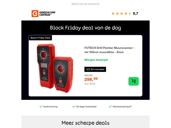 Black Friday Deal van de dag: - 29% op FUTECH Drill Pointer Muurscanner - tot 150cm muurdikte - 3mm
