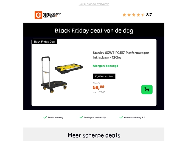 Black Friday Deal van de dag: - 14% op Stanley SXWT-PC517 Platformwagen - Inklapbaar - 120kg