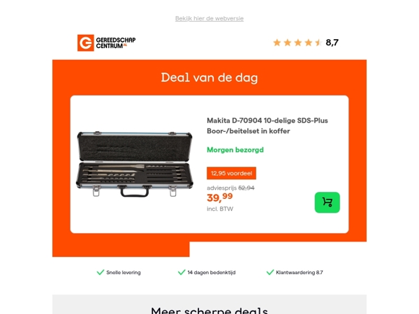Deal van de dag: - 24% op Makita D-70904 10-delige SDS-Plus Boor-/beitelset in koffer