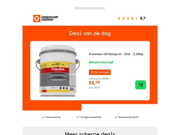 Deal van de dag: - 39% op Frencken U3 Gietgoot - Zink - 2,25kg