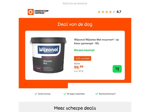 Deal van de dag: Wijzonol Wijzotex Mat muurverf - op kleur gemengd - 10L