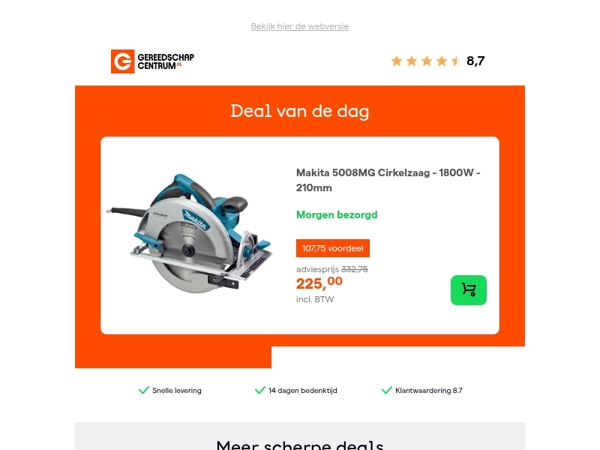 Deal van de dag: - 32% op Makita 5008MG Cirkelzaag - 1800W - 210mm