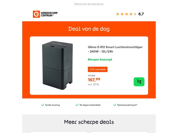 Deal van de dag: Qlima D 812 Smart Luchtontvochtiger - 240W - 12L/24h