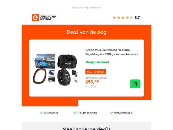 Deal van de dag: - 21% op Grabo Plus Elektrische Vacuüm Tegeldrager - 120kg - in beschermtas