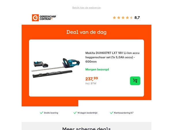Deal van de dag: Makita DUH607RT LXT 18V Li-Ion accu heggenschaar set (1x 5,0Ah accu) - 600mm