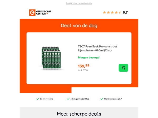 Deal van de dag: TEC7 FoamTack Pro construct Lijmschuim - 880ml (12 st)