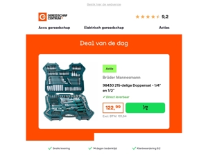 Deal van de dag: Brüder Mannesmann 98430 215-delige Doppenset - 1/4" en 1/2"