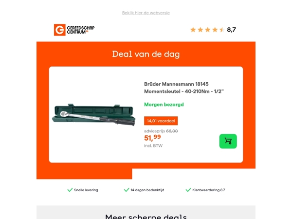Deal van de dag: - 21% op Brüder Mannesmann 18145 Momentsleutel - 40-210Nm - 1/2"