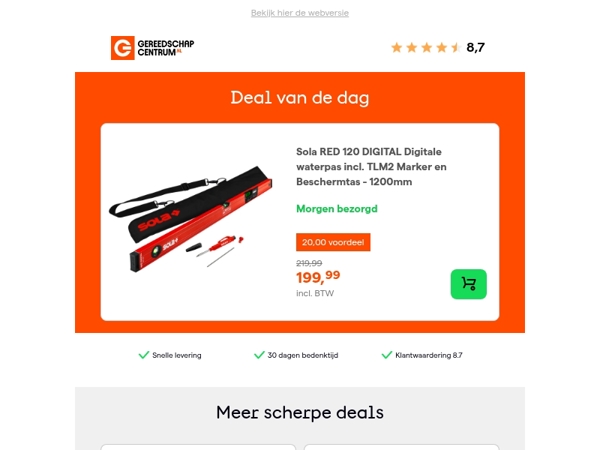 Deal van de dag: Sola RED 120 DIGITAL Digitale waterpas incl. TLM2 Marker en Beschermtas - 1200mm