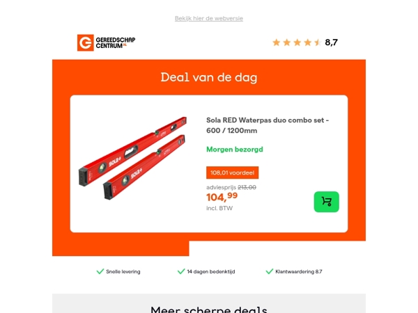 Deal van de dag: - 51% op Sola RED Waterpas duo combo set - 600 / 1200mm