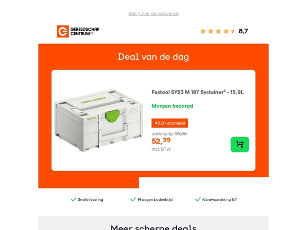 Deal van de dag: - 46% op Festool SYS3 M 187 Systainer³ - 15,9L