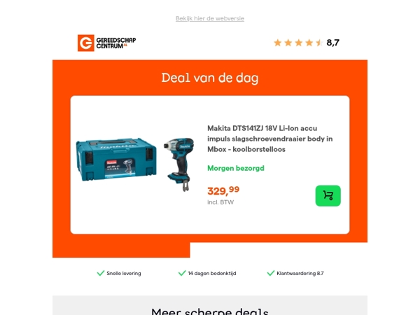 Deal van de dag: Makita DTS141ZJ 18V Li-Ion accu impuls slagschroevendraaier body in Mbox - koolborstelloos