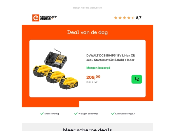 Deal van de dag: DeWALT DCB1104P3 18V Li-ion XR accu Starterset (3x 5.0Ah) + lader