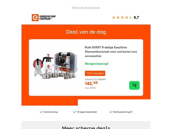 Deal van de dag: - 34% op Rubi 50937 9-delige EasyGres Diamantborenset voor nat boren incl. accessoires