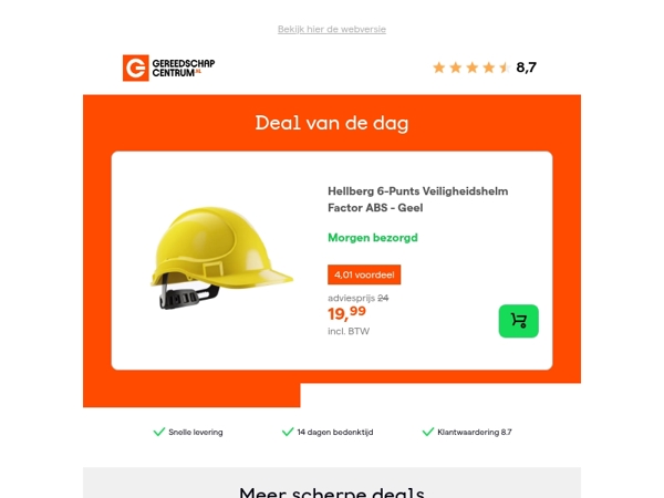 Deal van de dag: - 17% op Hellberg 6-Punts Veiligheidshelm Factor ABS - Geel