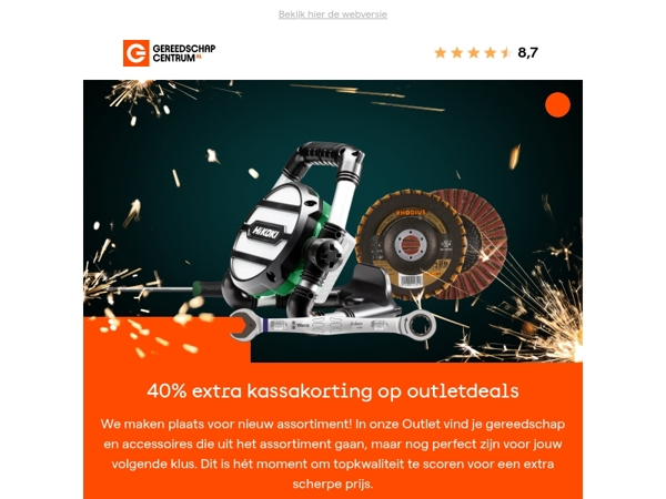 Eindejaarsopruiming bij Gereedschapcentrum: 40% extra kassakorting op outlet