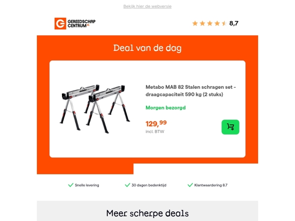 Deal van de dag: Metabo MAB 82 Stalen schragen set - draagcapaciteit 590 kg (2 stuks)